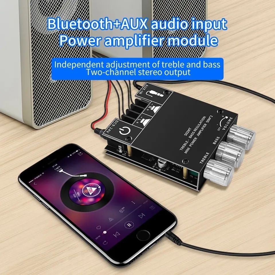 Усилитель мощности аудио 2*50W+ Bluetooth 5.0, AUX,підсилювач ZK-502MT