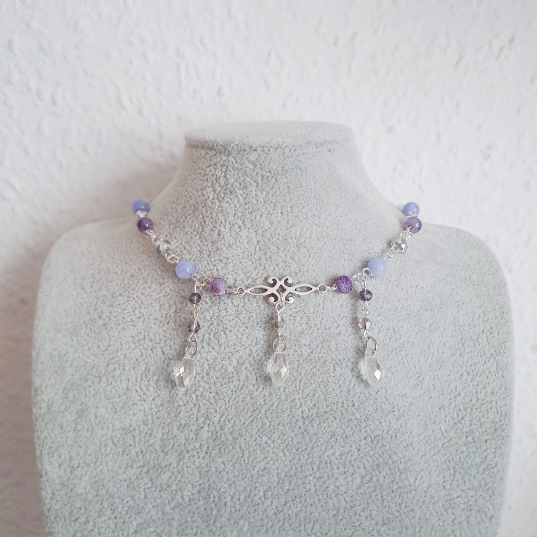 Naszyjnik choker handmade coquette cottagecore z koralików z zawieszką