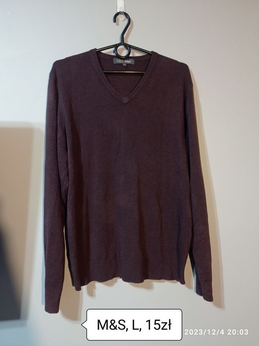 Sweter L cienka dzianina basic jednolity dekolt w serek jesień zima