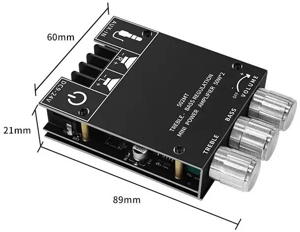 Підсилювач ZK-502MT Bluetooth v5.0, Aux 50Вт*2, 2.0, DC 12-24В