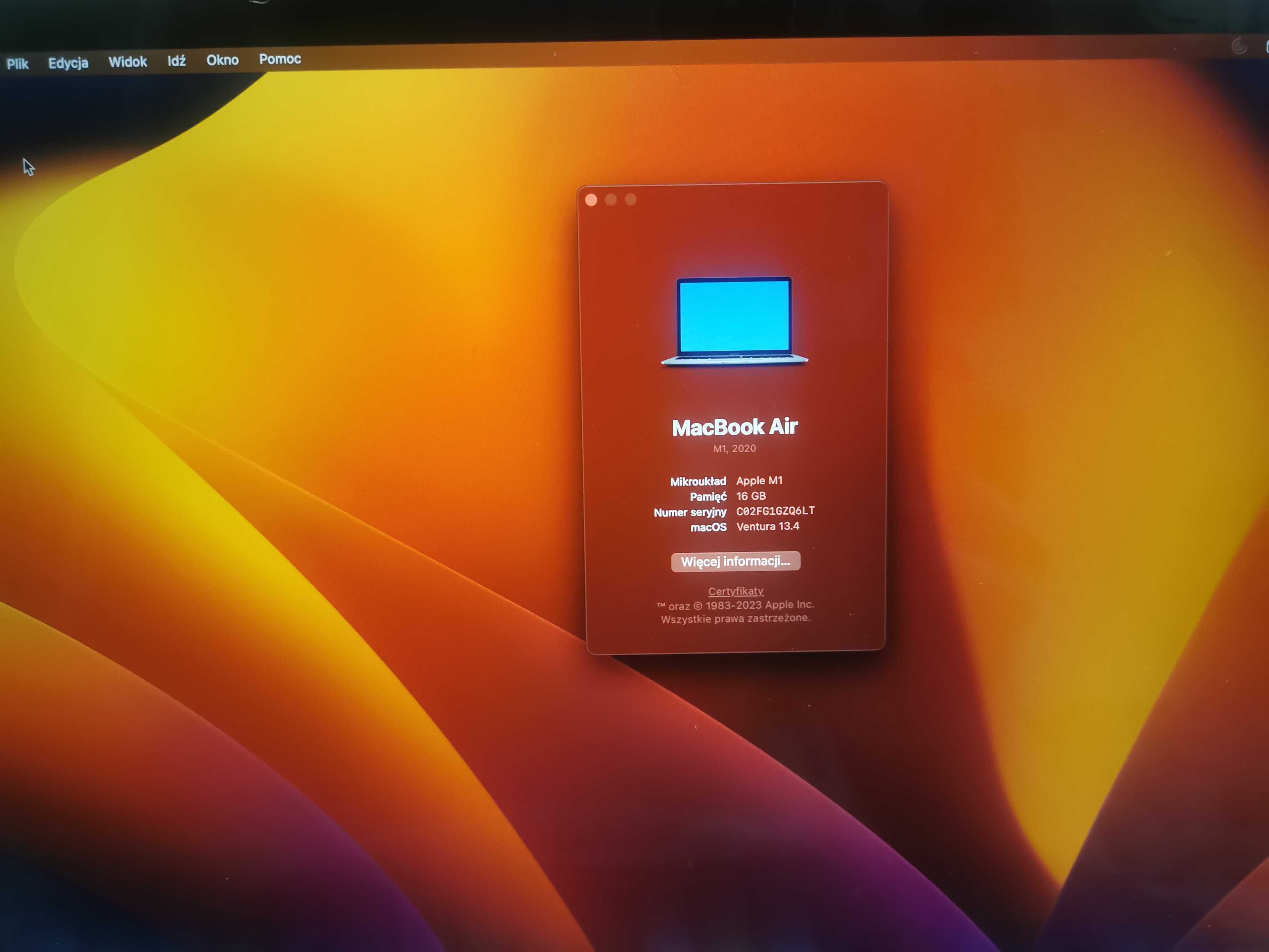 MacBook Air 13” M1 | 16 | 512 | Stan idealny