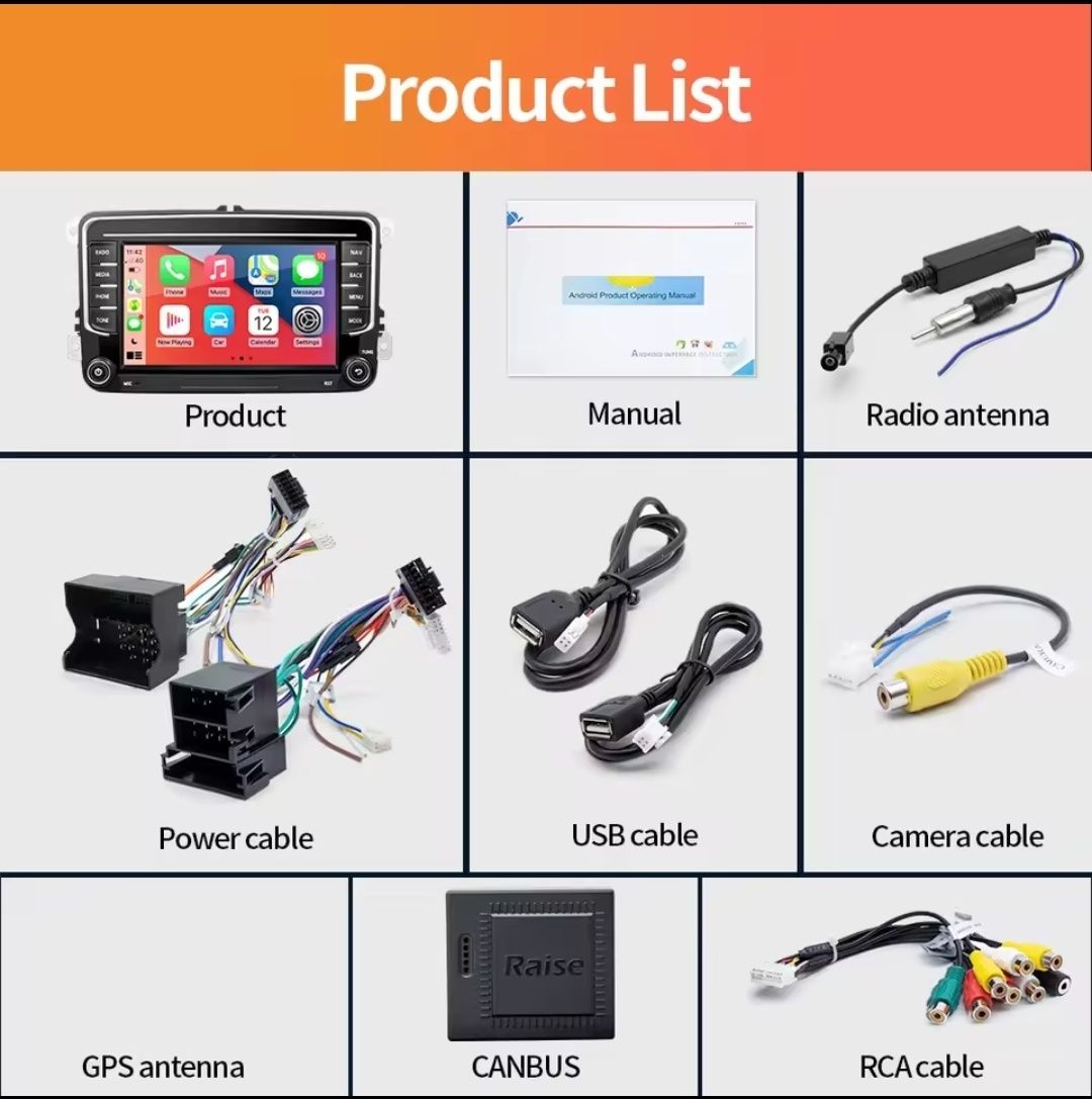 Radio Android 13.0 2/32 GB Carplay WiFi Bluetooth USB Vw seat skoda