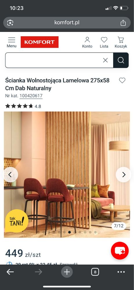 Ścianka lamelowa modułowa NOWA 2,75 m x 58 cm