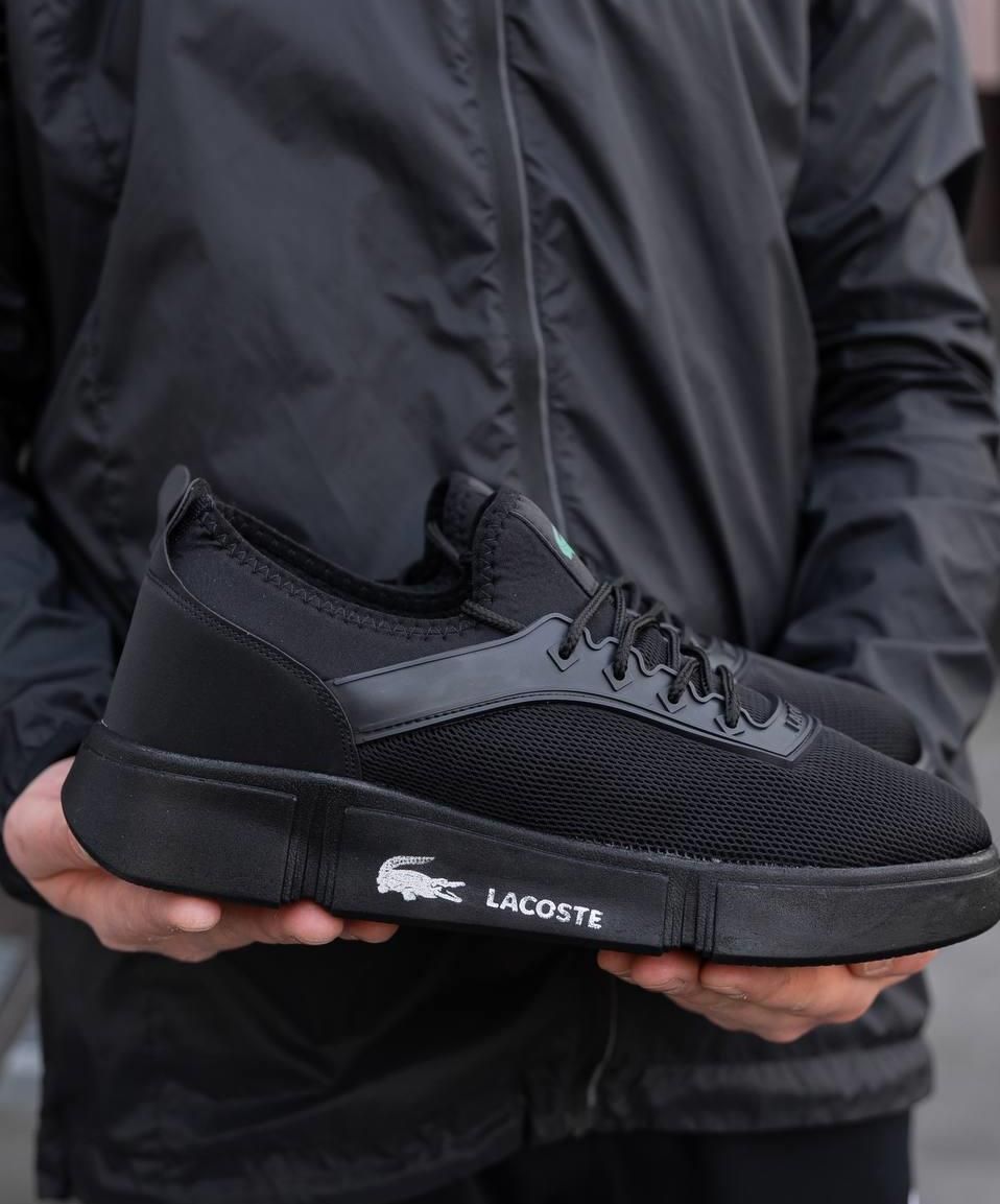 Кроссовки Lacoste мужские черные лакоста, летние кеды сетка