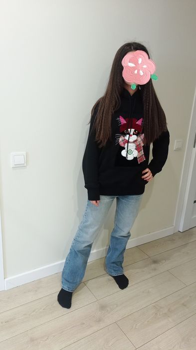 Стильный худи  с котиком для девочки 12-14 лет, рост 164 см