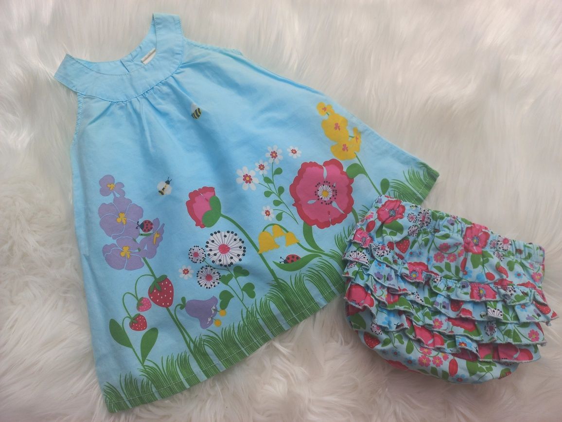 H&M Błękitne sukieneczka łączka + bloomers 74