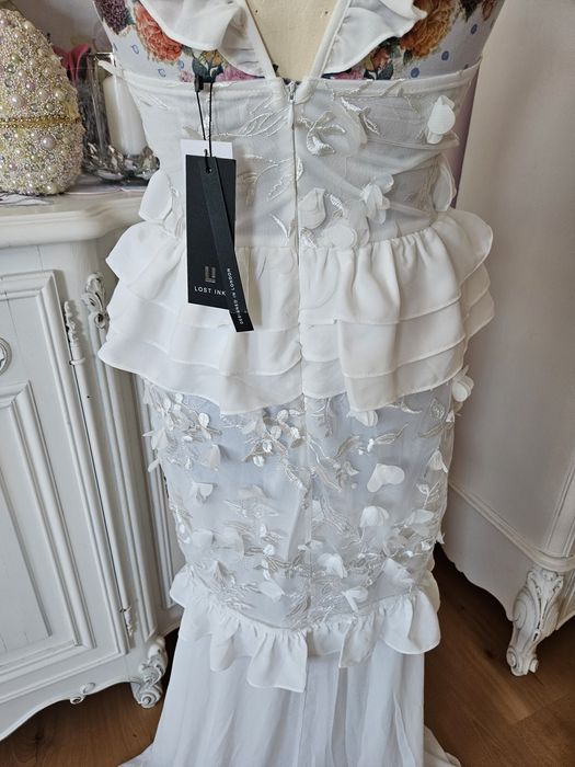 Piękna długa biała sukienka suknia motylki S 36