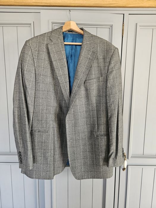 Elegancka marynarka w kratę szara C&A włoska linia XXL