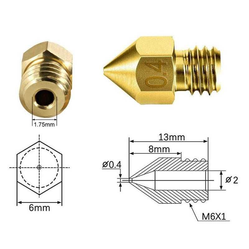 Nozzle MK8 0,2 / 0,4 / 0,6mm - Bico impressora - Anet, Creality Ender