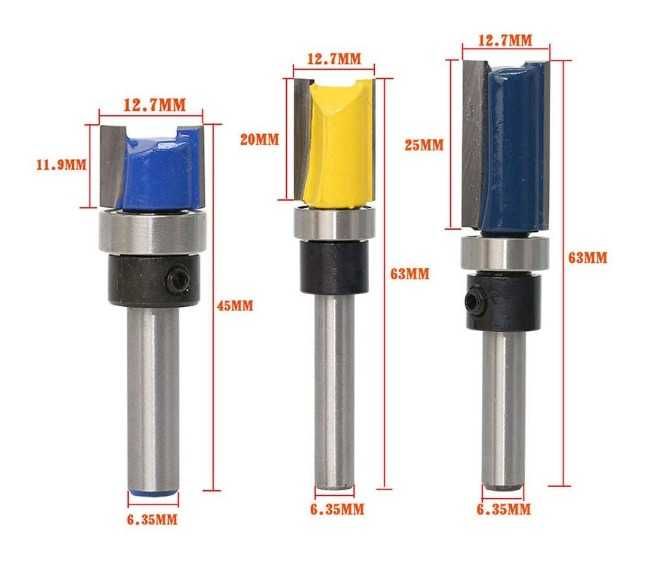 Frezy proste do drewna 3 sztuki uchwyt 6.35mm Acbmveen