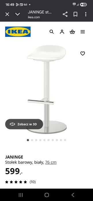 Hokery stołki barowe Janinge Ikea komplet