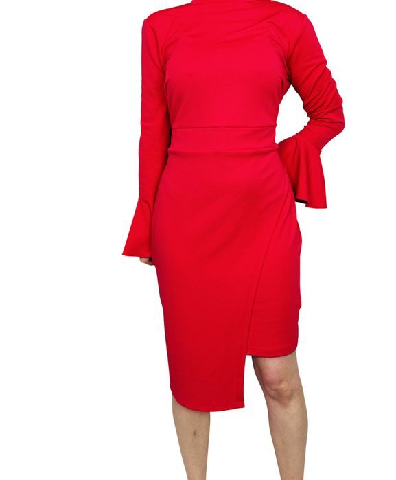 Neonowo różowa sukienka z falbankami i asymetrią L/XL 40/42