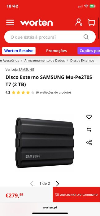 Disco Externo SAMSUNG Mu-Pe2T0S T7 (2 TB)