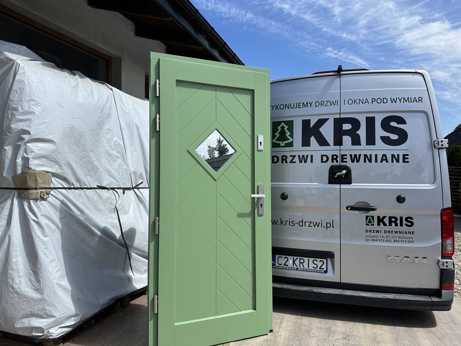 Drzwi zewnętrzne drewniane  dowolny kolorzielone,Na Wymiar Cała Polska