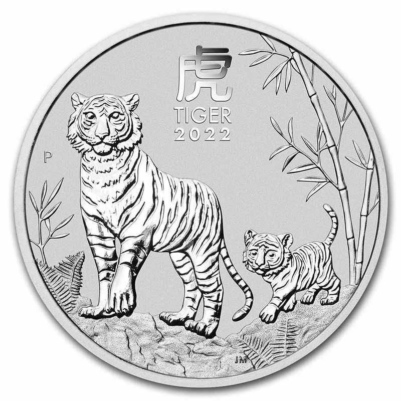 Серебряная монета Австралии Год Тигра 2022г Лунный календарь III 1 унц
