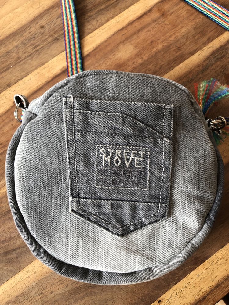 Dżinsowa jeansowa okrągła torebka handmade