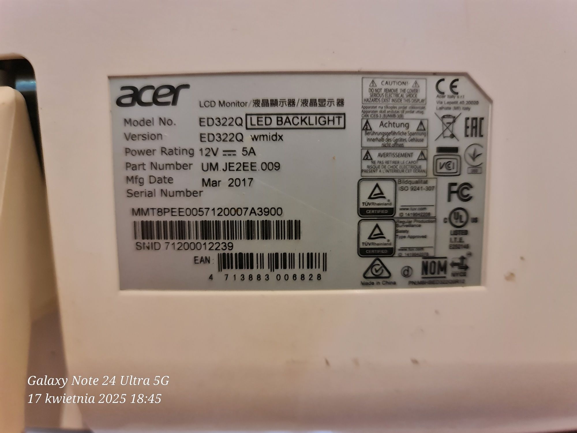 Monitor ACER AD322Q uszkodzony na części