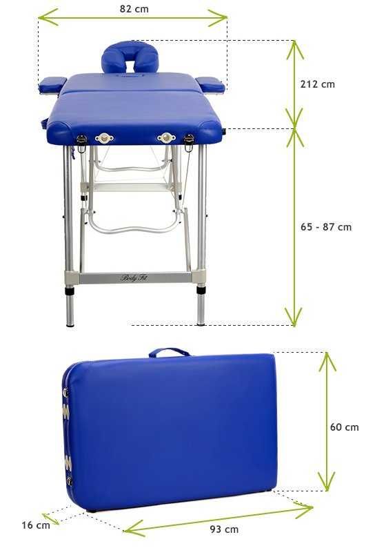 Stół, łóżko do masażu 2-segmentowe aluminiowe - niebieskie