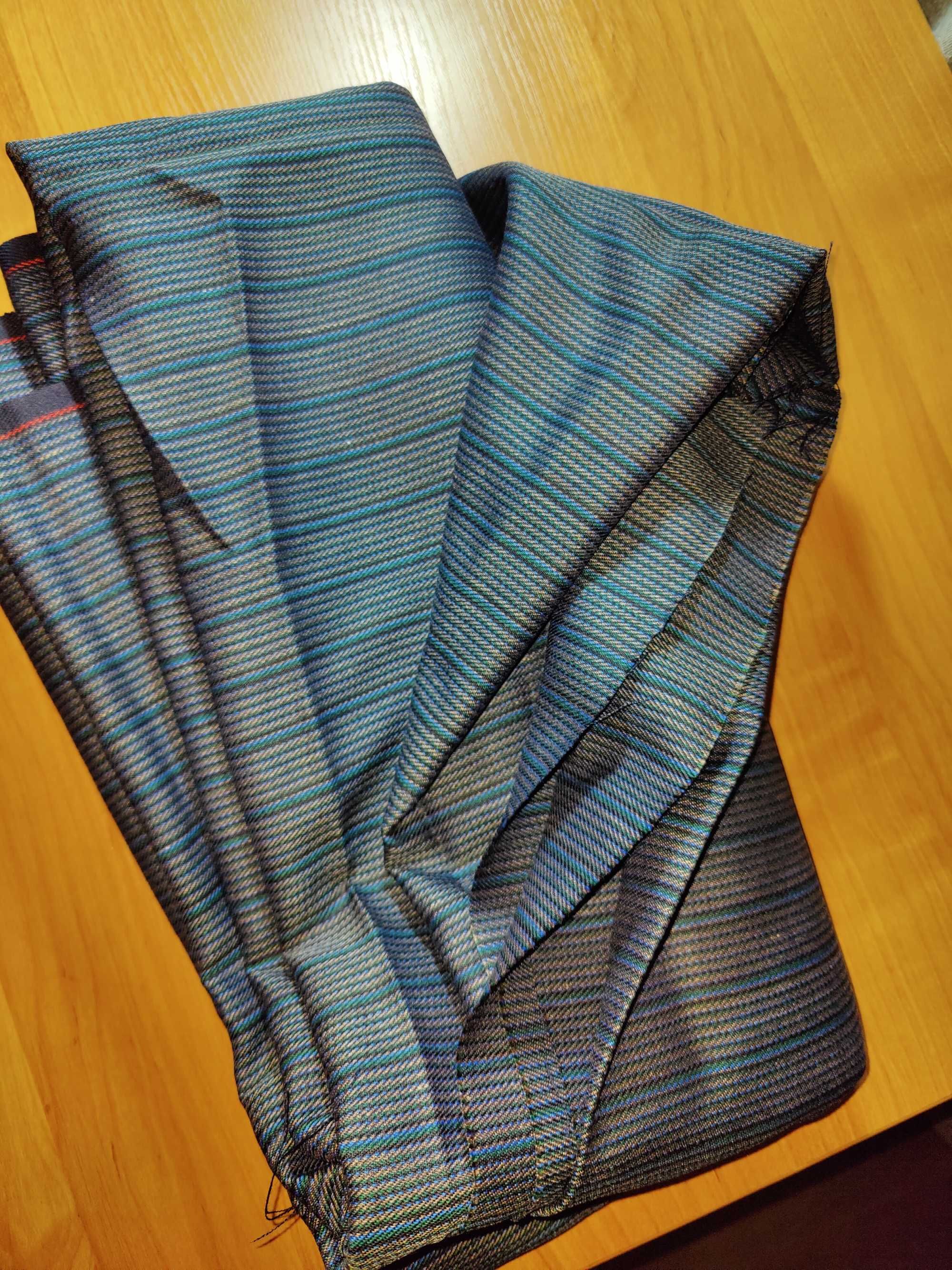 Ткань серая/синяя для костюмов, юбок, в полоску, клетку, деловая ткань