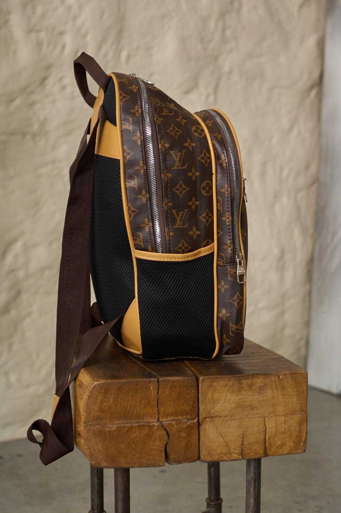Рюкзак Louis Vuitton шкіряний коричневий,чорний з сірою кліткою