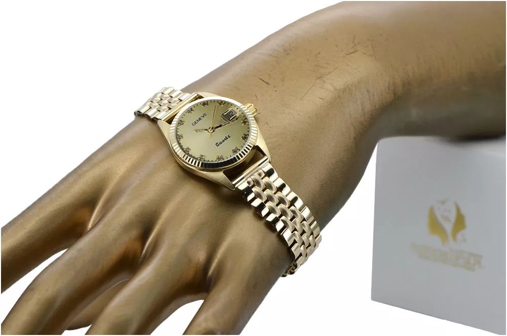 Złoty zegarek bransoletą damską 14k Geneve lw020ydyz&lbw008y Katowice