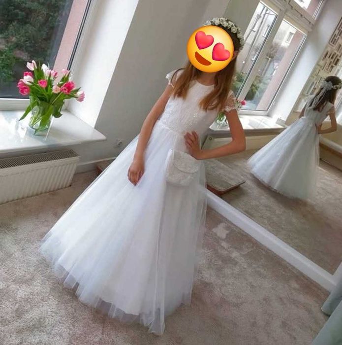 Sukienka komunijna r 128  tiul , koronka cudna boho