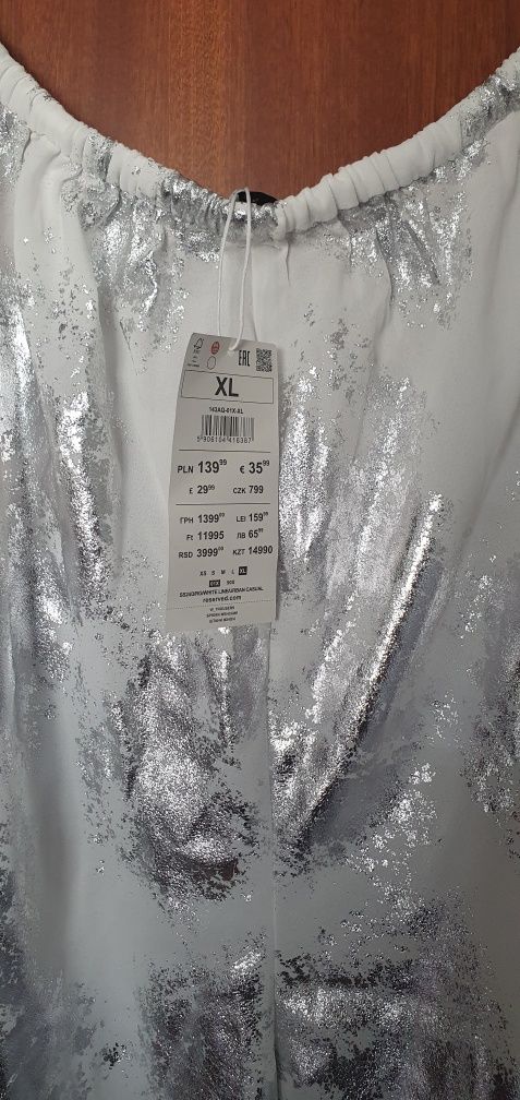 Spodnie szerokie biało srebrne