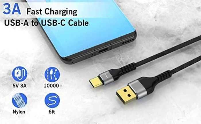 Kabel USB / USB-C SZYBKI Quick Charge 3A Mocny Przewód 1.8m - 3 sztuki