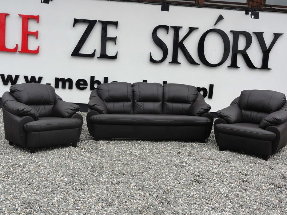 Tajfun - komplet wypoczynkowy, skóra naturalna 100% układ 3+1+1