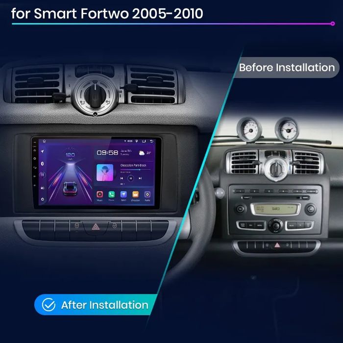Rádio android 12 Smart Fortwo 2005 a 2015 1/32GB GPS WiFi SELADO