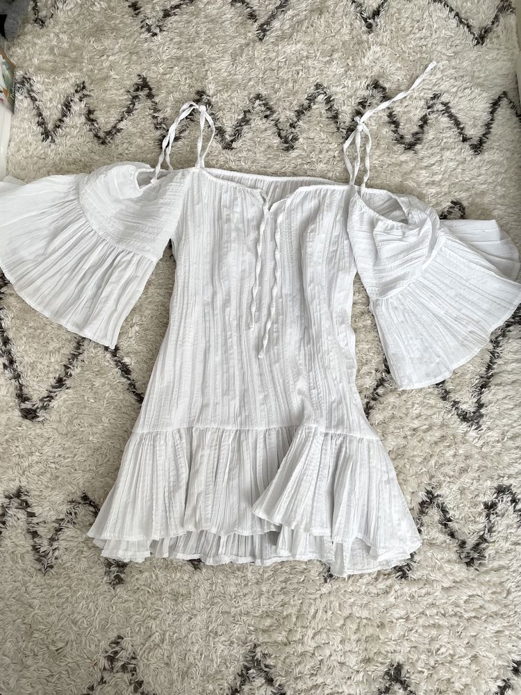 Sukienka biała boho z falbanami oversize 100% bawełna
