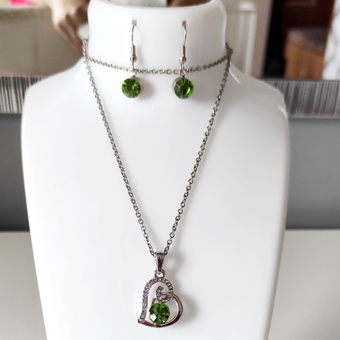 Komplet biżuterii vintage zielone cyrkonie