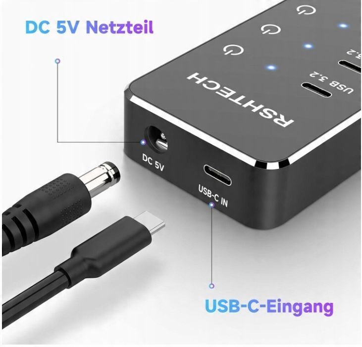 Koncentrator USB C 3.2 z zasilaczem RSHTECH 7 portów Dotykowy