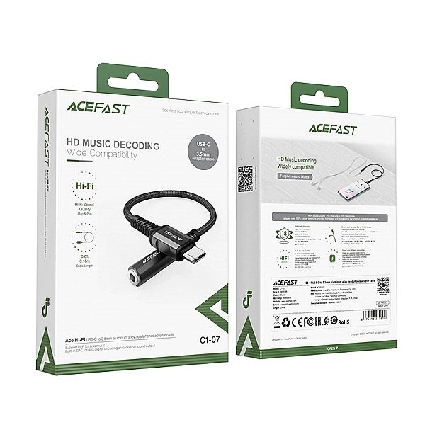 Acefast kabel audio USB Typ C - 3,5mm mini jack (żeński) 18cm, DAC, AU