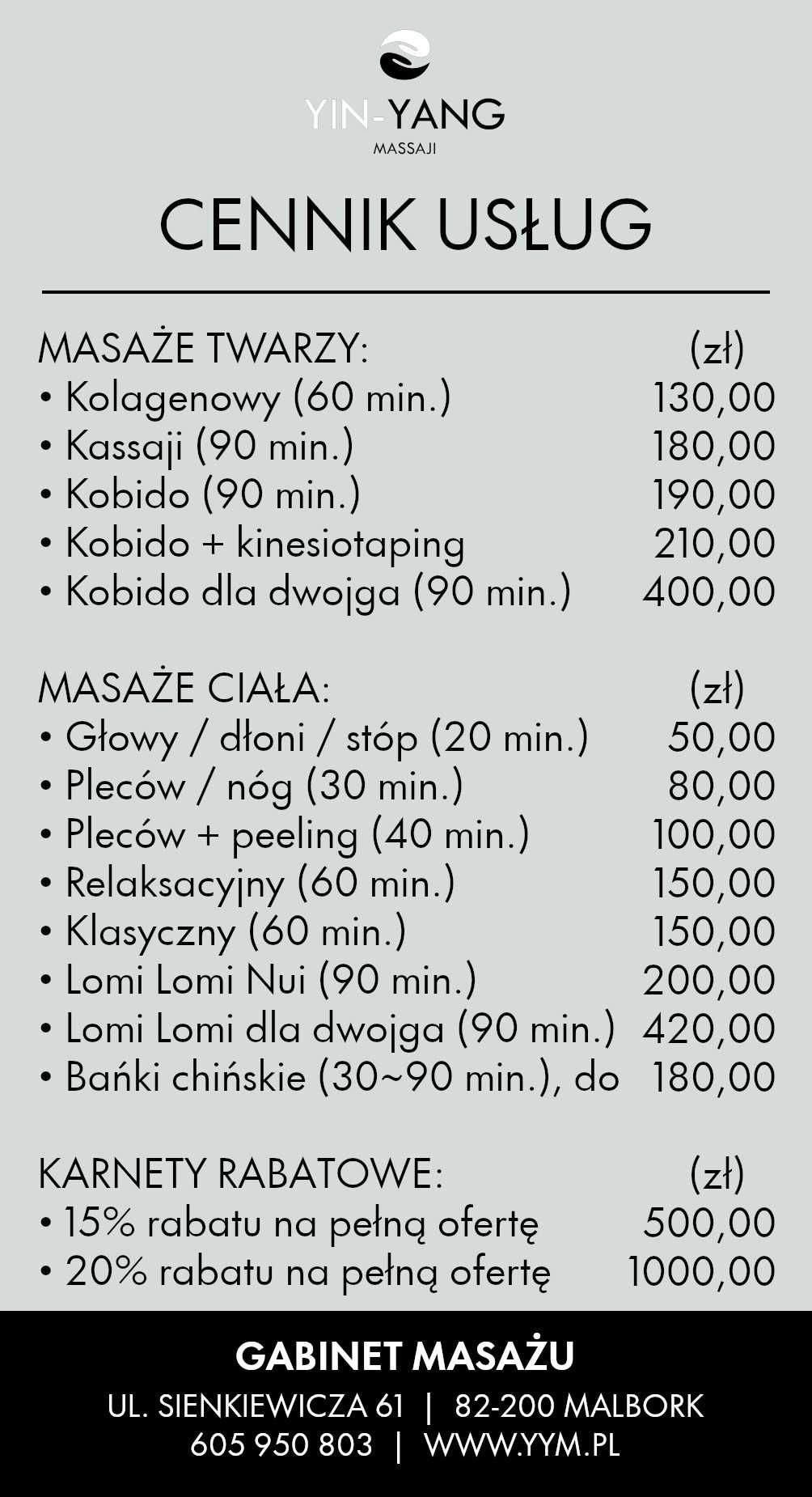 Gabinet Masażu Yin-Yang Massaji Malbork, masaż Kobido, Lomi Lomi Nui