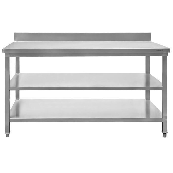 Stół gastronomiczny z rantem i 2 półkami Mega-M 150x70x85(H) - NOWY