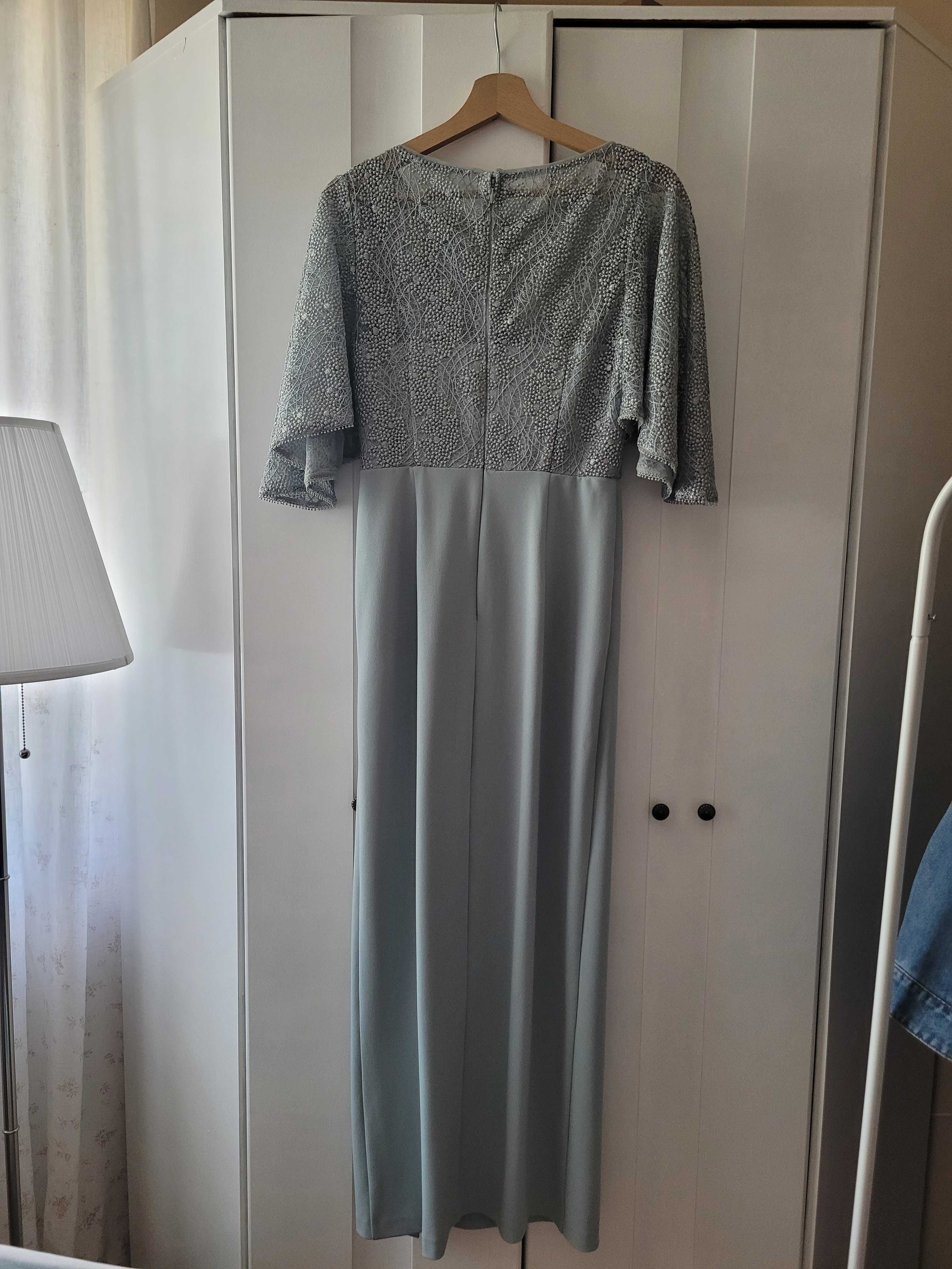 Adrianna Papell szarobłękitna długa suknia balowa 34