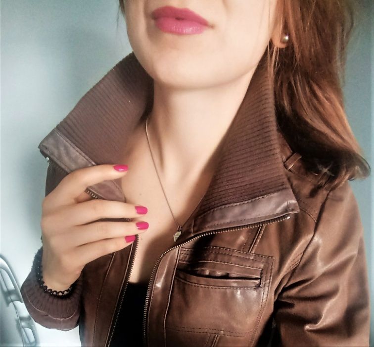 Kurtka pilotka skórzana VERO MODA JEANS brązowa M rudo-brązowa skóra