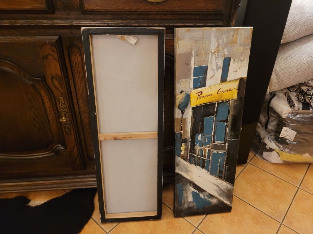 Duże obrazy ręcznie malowane na płótnie nowe 2 sztuki 30x90 piękne