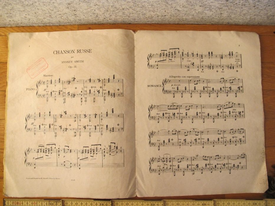 Partitura Musical Romance Piano Antiga - Chanson Russe