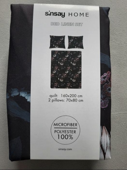 Pościel 160x200 SinSay Home czarna w kwiaty