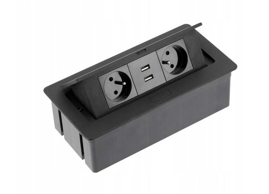 Gniazdo wpuszczane w blat czarne 2xUSB