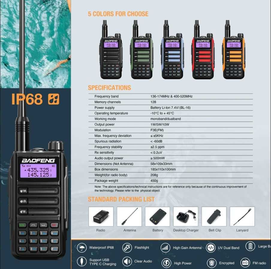 BaoFeng UV-16 Pro 10W type-C рація VHF UHF радіостанція рация