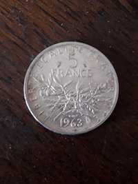 Stara Srebrna moneta 5 franków francja