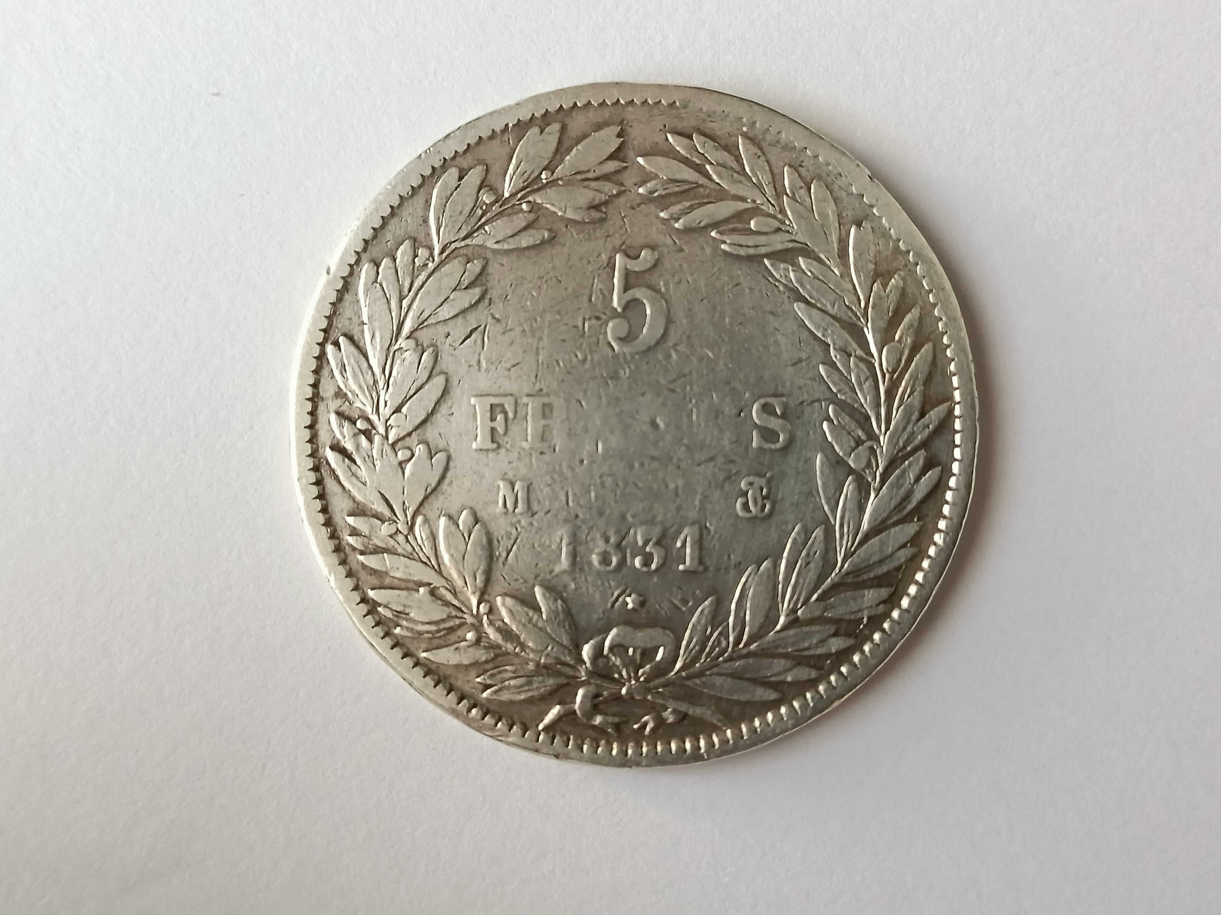 5 Franków 1831 Francja Louis Philippe l oryginał rzadka Srebro