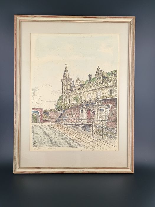 Grafika rycina Kronbork zamek Gustaw Holgersen