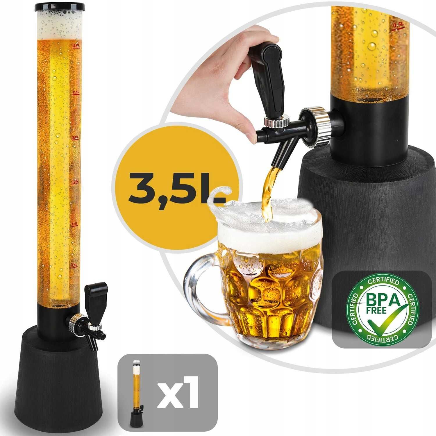 Dyspenser do napojów 3,5l piwa, dystrybutor dozownik z kranikiem.