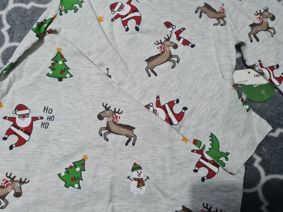 Bluzka z długim Mikołaj Święta c&a nowa 122 szara czerwona Renifer