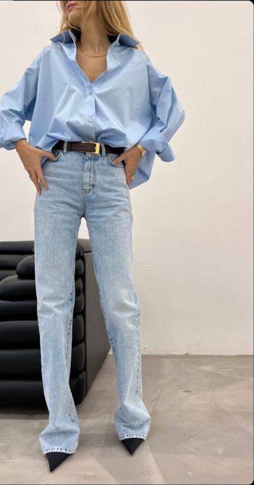 Стильная голубая руьашка оверсайз Zara р. М