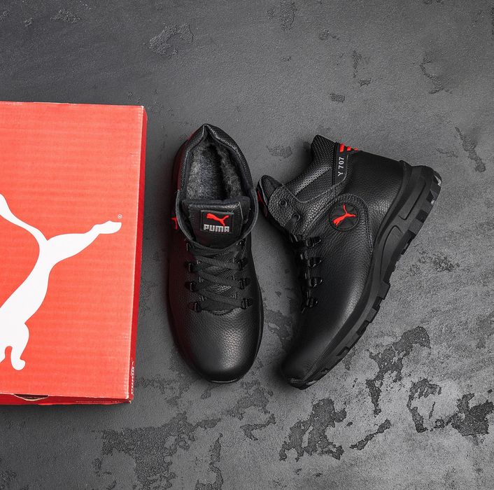 Новые мужские ботинки на зиму теплые, кожаные Puma кроссовки с мехом